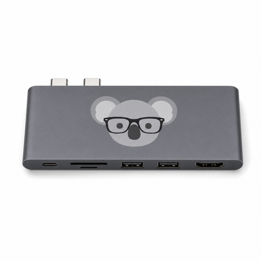Overhead view of the USB-C hub showing the full port layout
