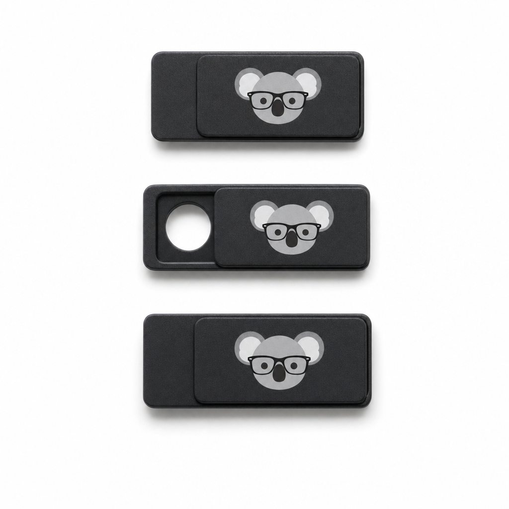 Three matte black sliding webcam privacy covers